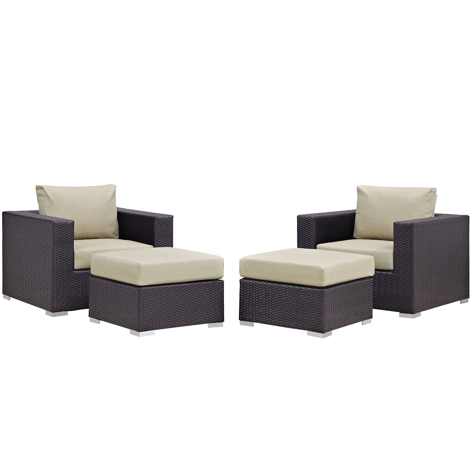 Modway Convene 4-Piece Outdoor Patio Furniture Set - Wicker Rattan Sofa & Chairs in Espresso Beige for Backyard, Garden & Poolside Relaxation