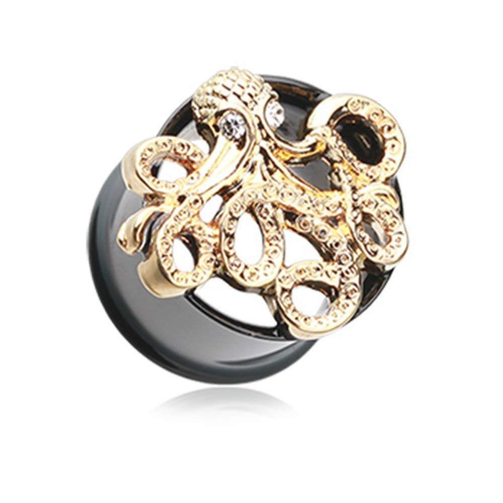 Golden Evil Octopus Ear Gauge Plugs - Gothic Jewelry for Piercings