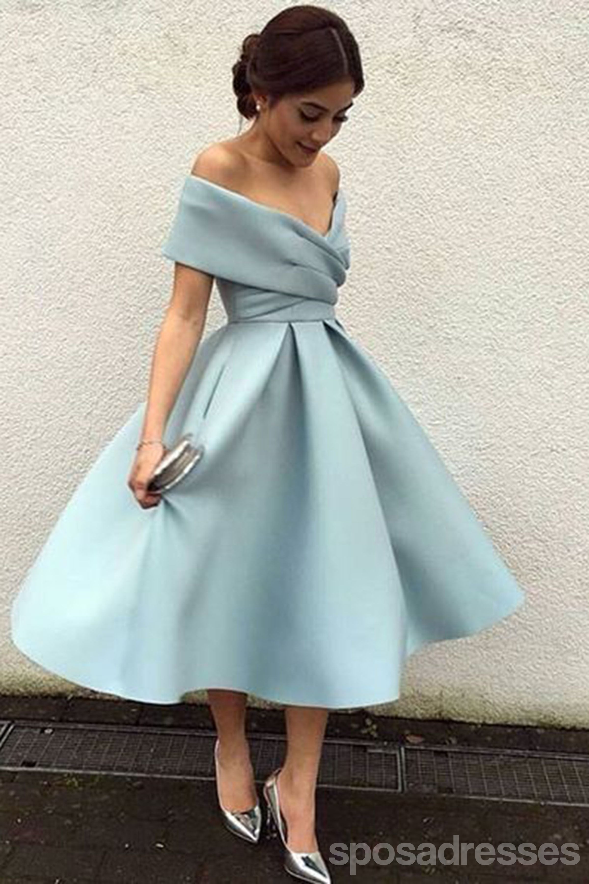 Elegant Off Shoulder Dusty Blue Short Homecoming Dress for Women - CM543 | Perfect for Prom, Party, and Special Occasions