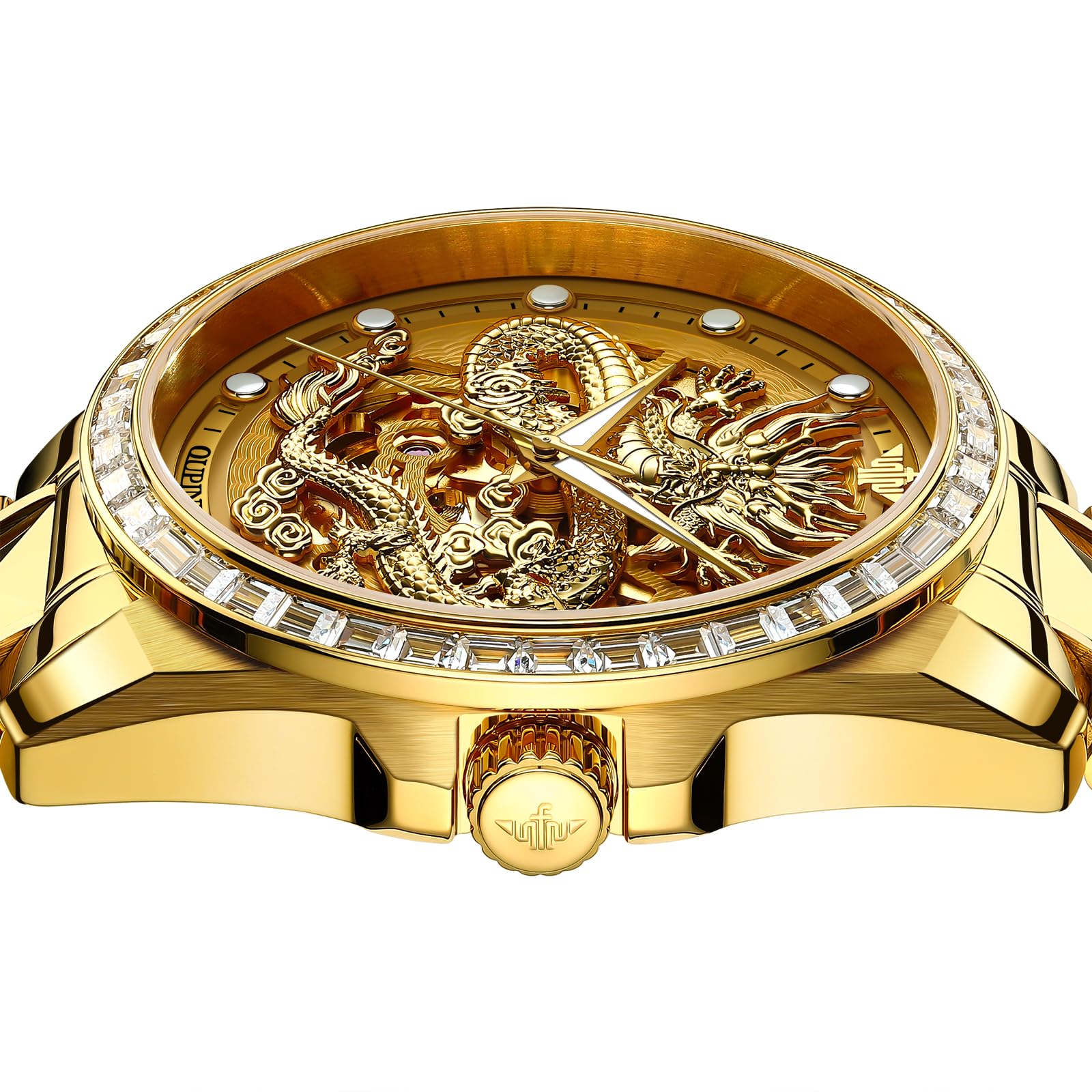 Luxury Automatic Self-Winding Mechanical Watch for Men - Gold Dragon Skeleton Design with Sapphire Crystal, Diamond Accents & Tungsten Steel Band - Waterproof & Luminous Dress Watch - Perfect for Formal Events, Business Meetings & Special Occasions