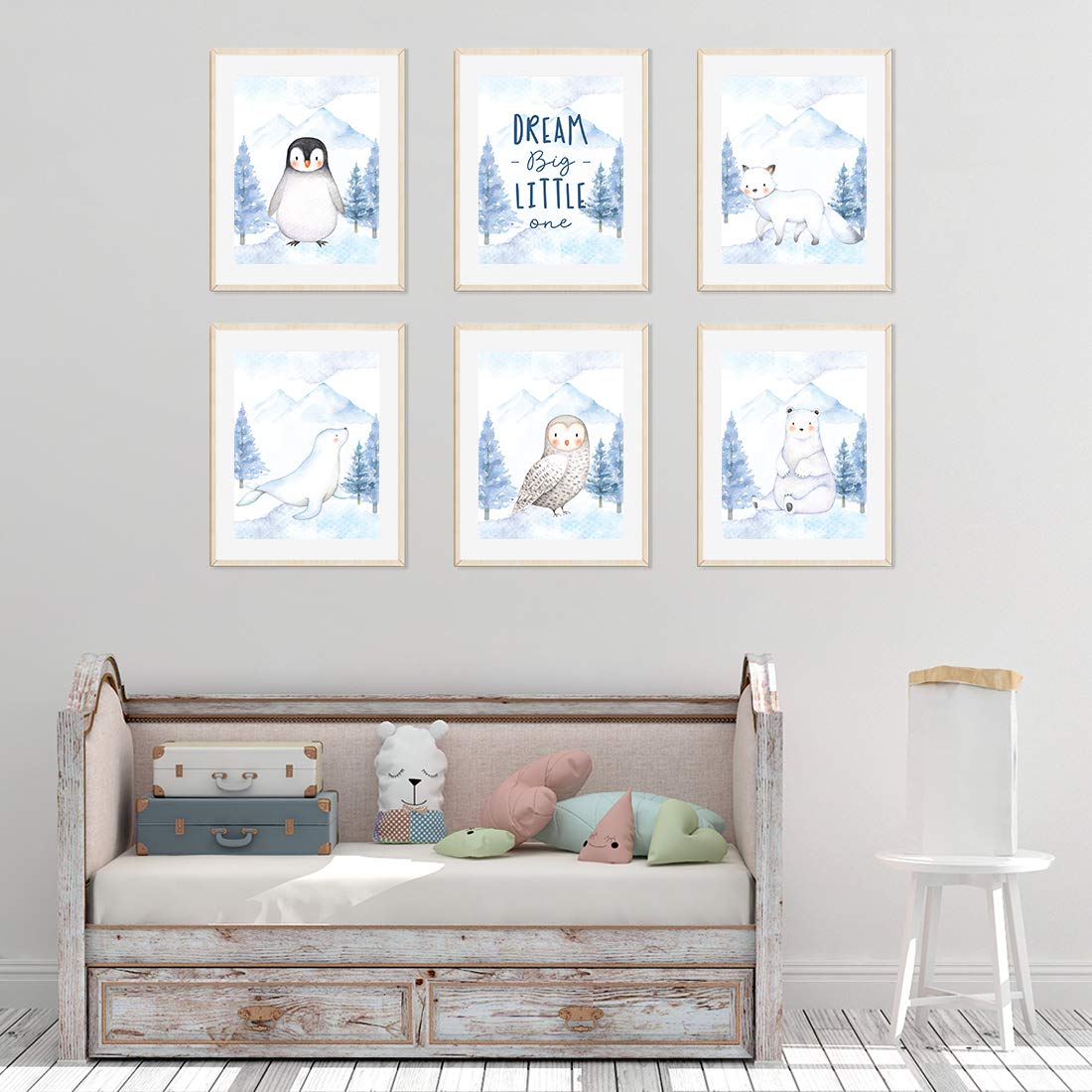 Winter Wonderland Arctic Animals Nursery Wall Art - 6-Pack Unframed 8.5x11 Inch Posters with Penguins & Owls - Dream Big Little One You Are So Loved - Perfect for Baby Room Decor, Kids Bedroom & Gift Ideas