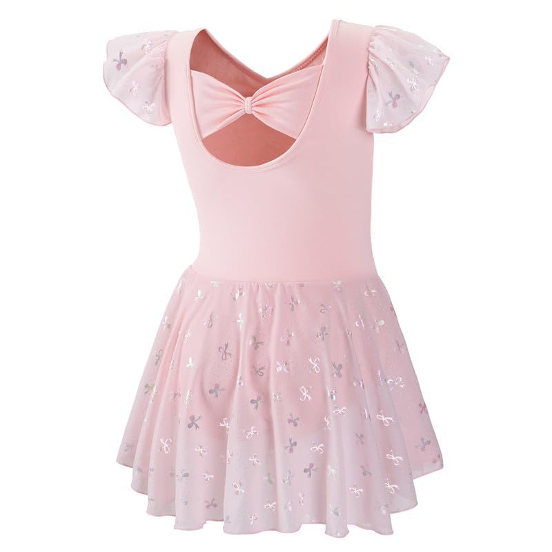 DIPUG Girls Ballet Leotard with Bow - Shiny Dance Dress for Ballet, Jazz, Gymnastics & Performance - Perfect for Recitals, Competitions & Dance Classes