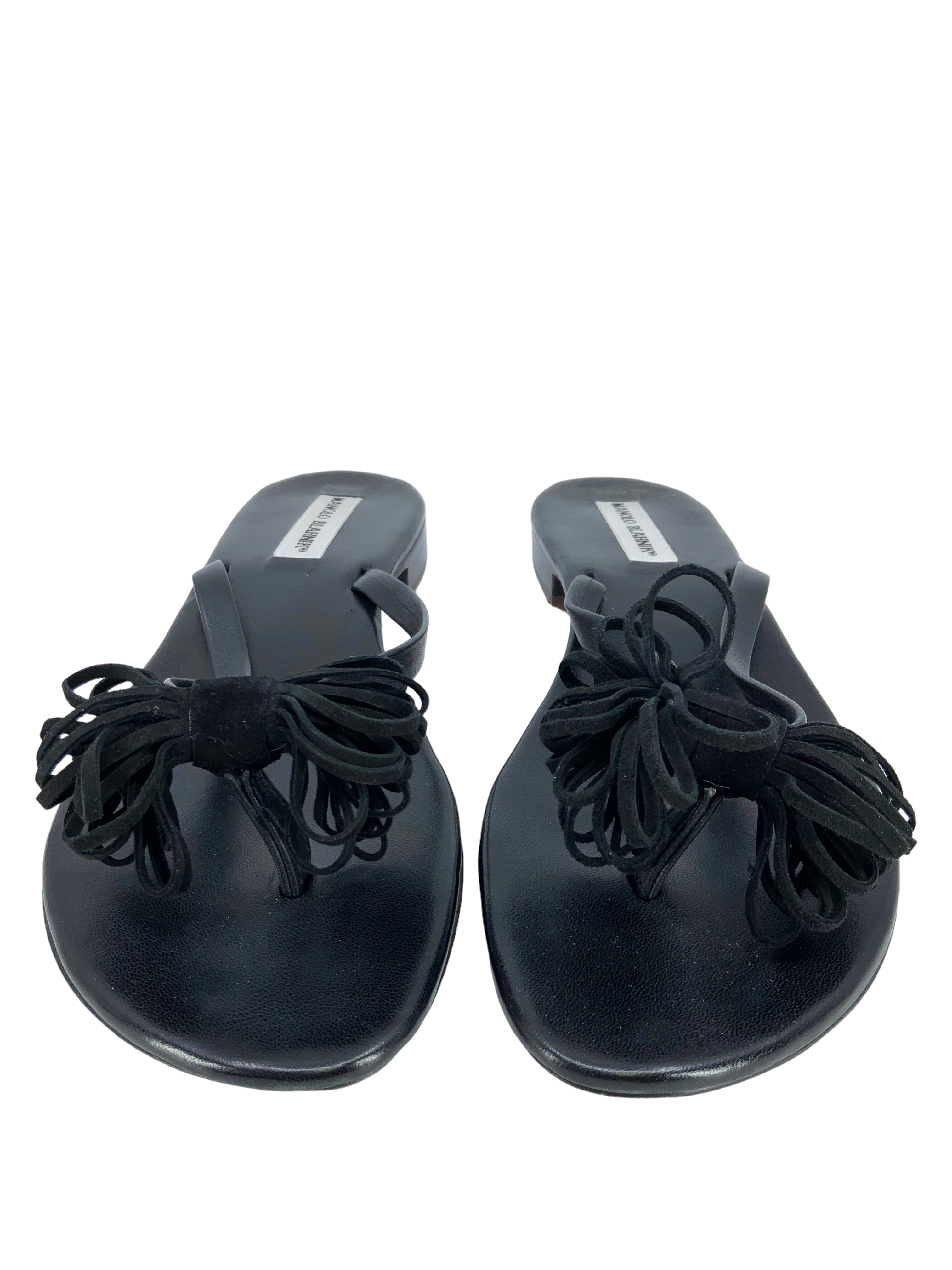 Manolo Blahnik Women's Suede Tassel Thong Sandals - Size 11 | Comfortable Summer Slide Sandals for Beach, Vacation & Casual Outings