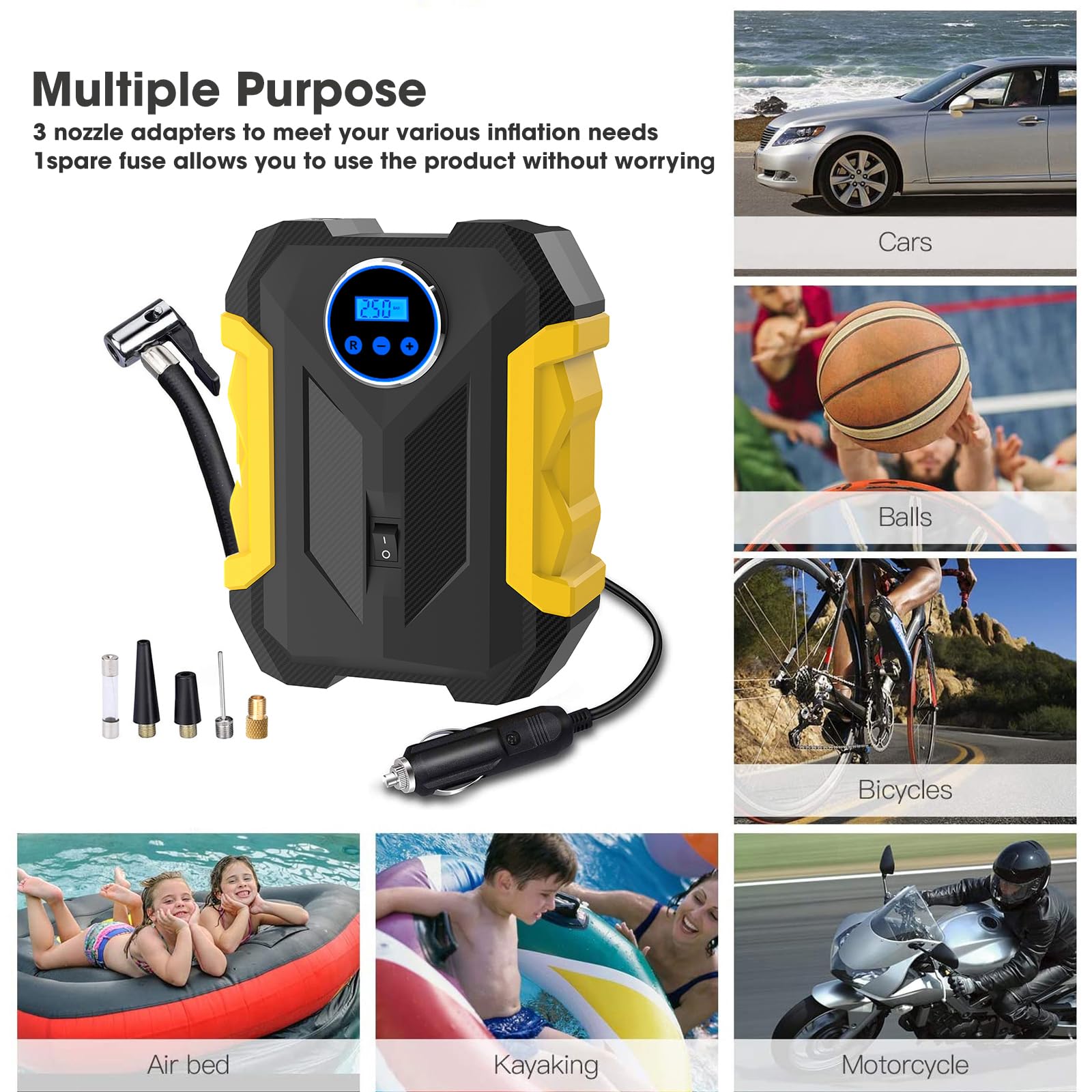 12V Digital Portable Air Compressor for Car Tires - Fast Auto Tire Inflator Pump with LED Light & Pressure Gauge | Emergency Roadside Assistance, Home Garage & Camping Use