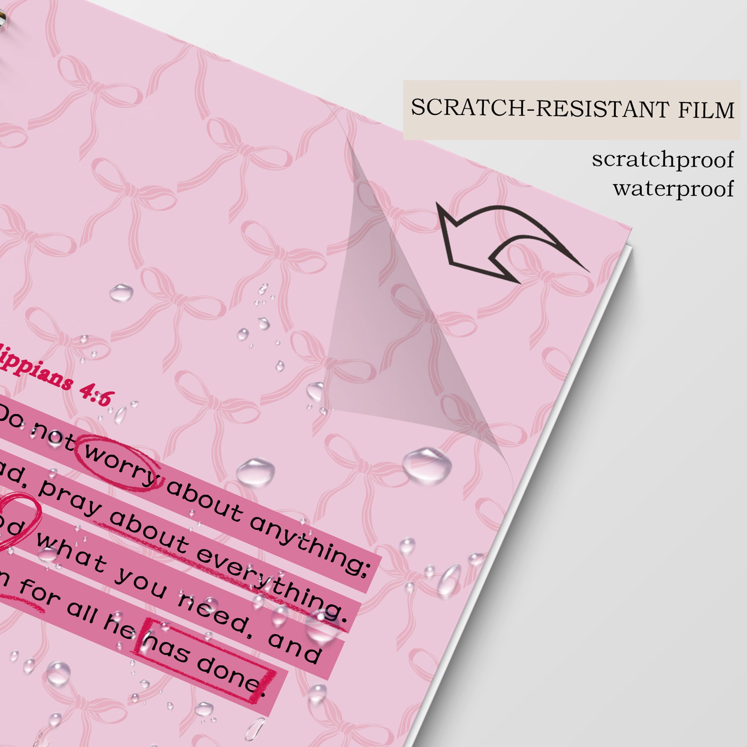 Bible Journaling Spiral Notebook 5.5x8.3 Inches - Pink Bow Christian Notebook with Philippians 4:6 Verse, Inspirational Gift for Women | Perfect for Scripture Study, Prayer Journaling & Faith-Based Reflection