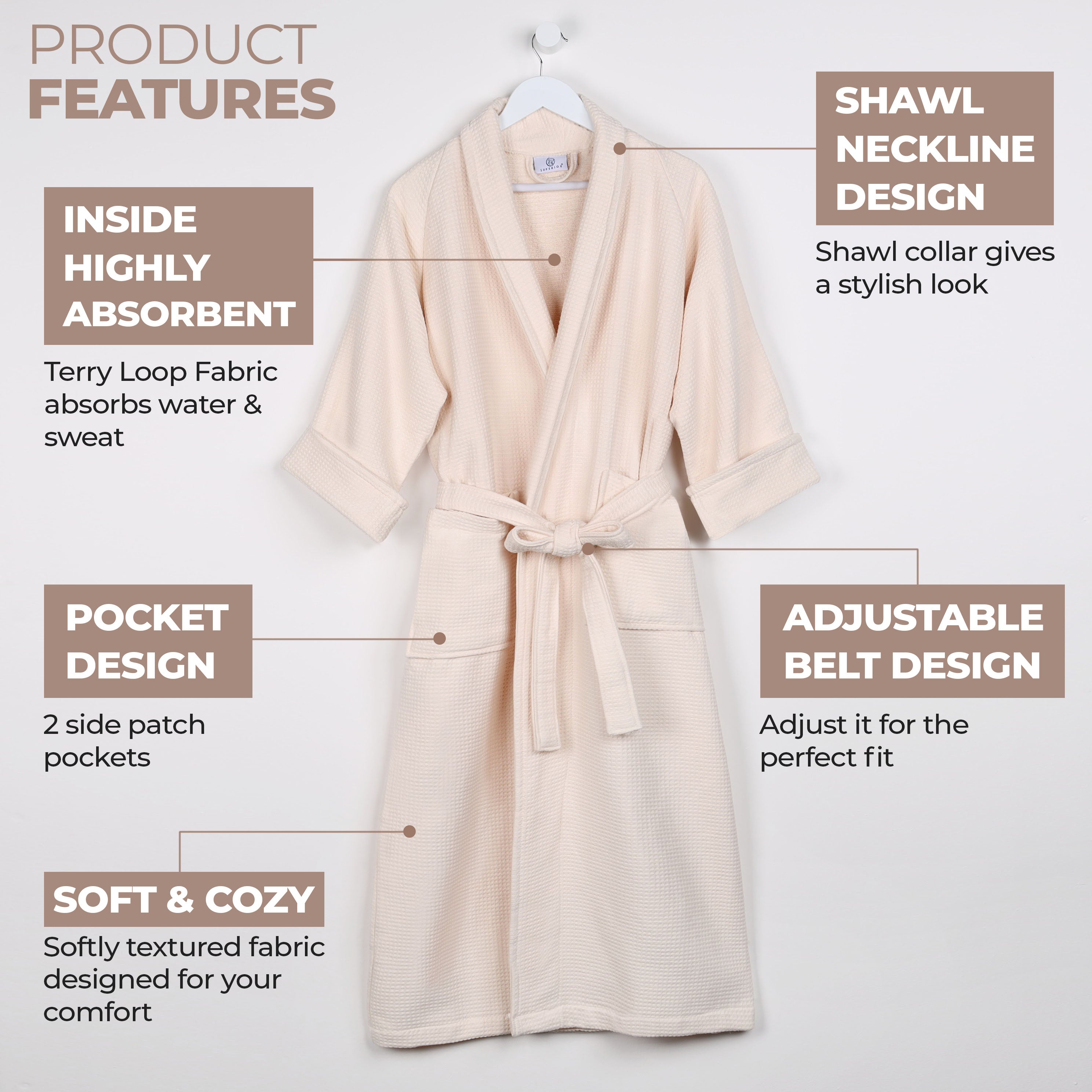 Premium Waffle Weave Cotton Bathrobe - Ultra Soft, Lightweight & Oversized Unisex Robe for Men & Women | Perfect for Spa, Lounge & Post-Shower Comfort