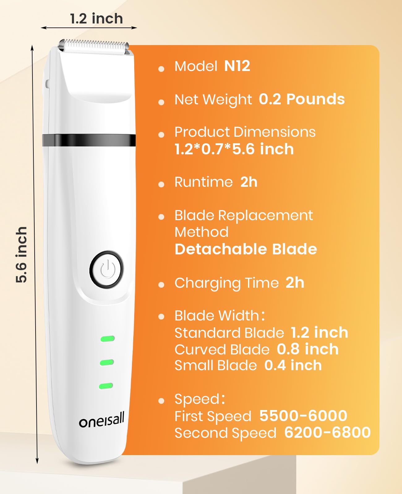 Oneisall Cordless Cat Shaver - Rechargeable 2-Speed Pet Grooming Kit with Quiet Operation | 3-in-1 Electric Clippers for Cats, Dogs & Small Animals | Perfect for Home Use & Travel Grooming Needs