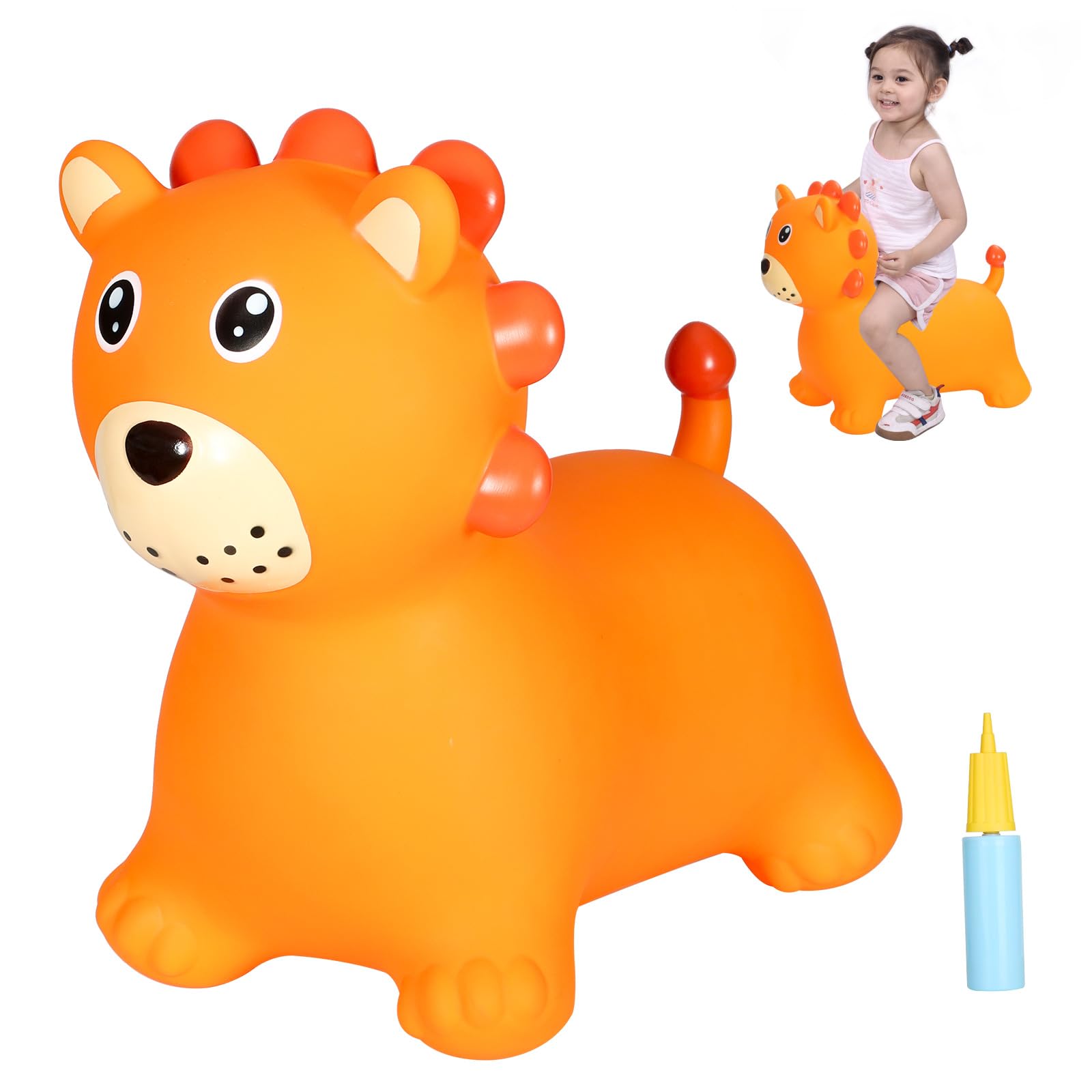 INPANY Bouncy Horse & Lion Hopper Animal Toys - Ride-On Rubber Bouncer for Toddlers 2-4 Years | Jungle Animal Figures for Outdoor Play, Wild One Birthday & Safari Baby Shower Decorations | Perfect Gift for Boys & Girls | Indoor/Backyard/Kids Party Fun