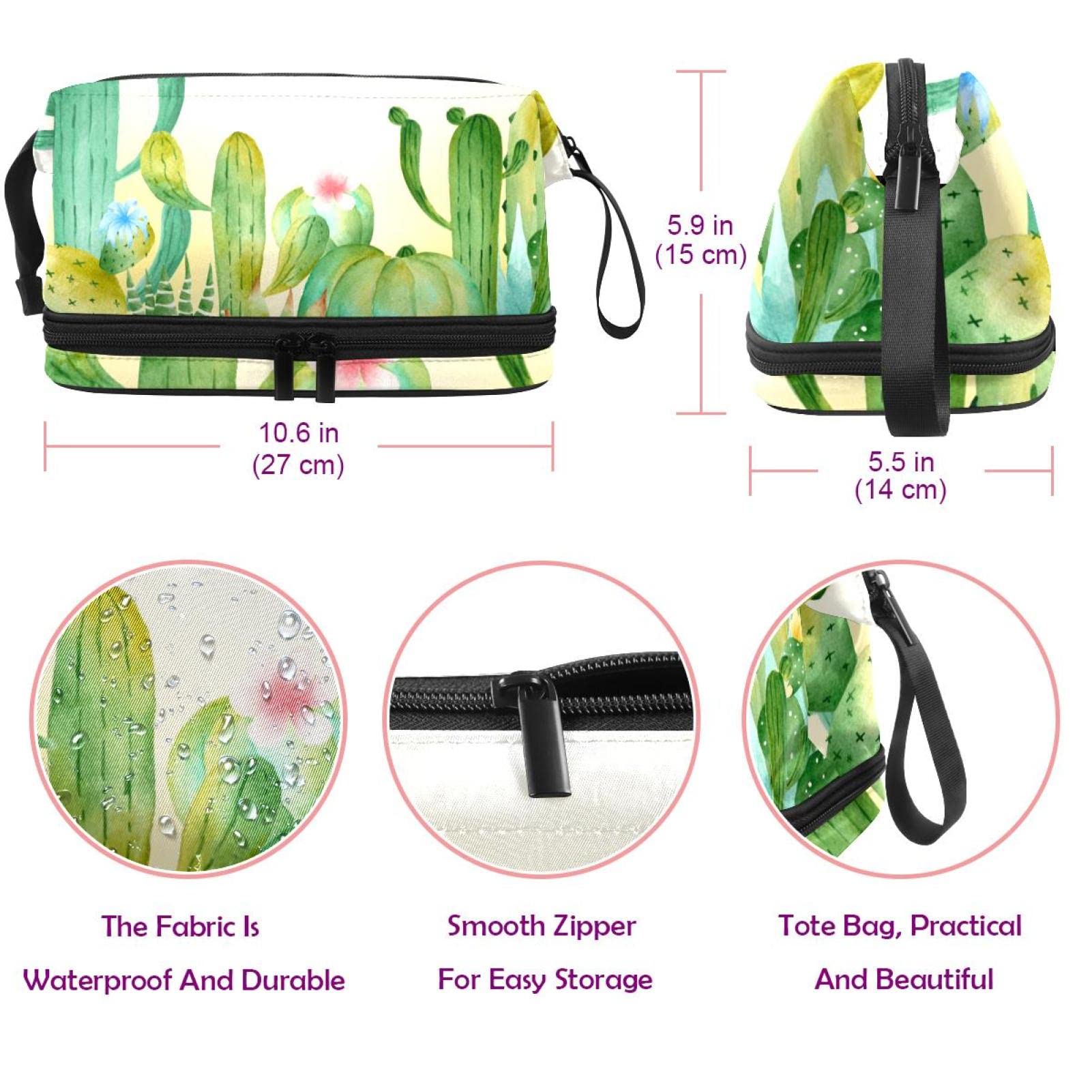 Waterproof Travel Makeup Bag for Women - Large Cosmetic Organizer with Watercolor Cacti Design - Perfect for Toiletries, Cosmetics & Travel Essentials - Ideal for Vacation, Gym & Daily Use
