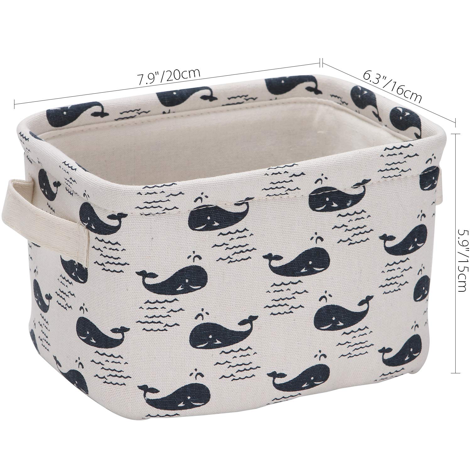 Sea Team Collapsible Square Mini Canvas Storage Bins - Set of 4 (Whale) | Foldable Fabric Organizer Baskets for Nursery, Kids Room, Closet & Office | Space-Saving Home Organization Solution