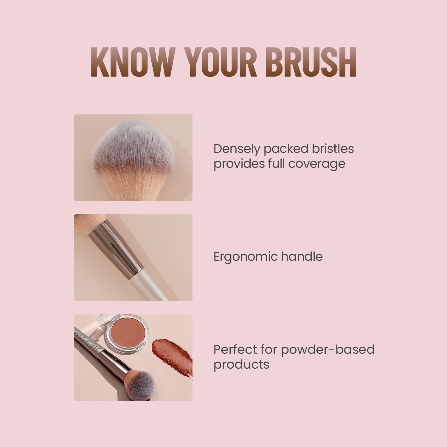Swiss Beauty Compact Powder Brush - Soft & Dense Kabuki Brush for Flawless Makeup Application - Perfect for Foundation, Blush & Setting Powder (Silver)