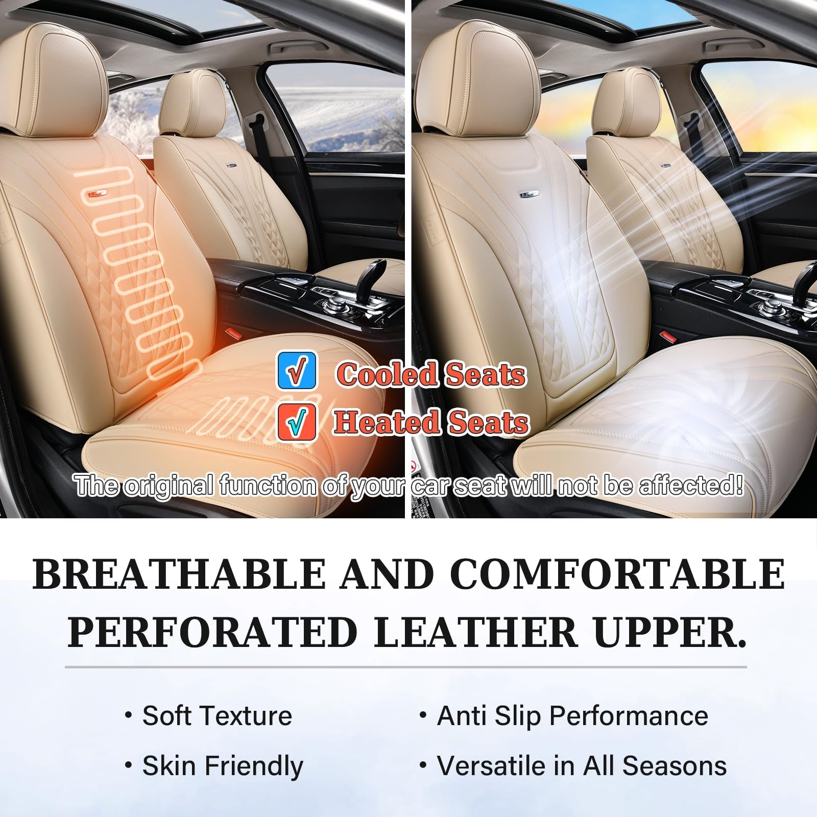Premium Nappa Leather Waterproof Car Seat Covers (2-Pack) - Universal Fit for Most Vehicles, Front Seat Protectors for Cars, SUVs & Trucks - Beige - Perfect for Daily Commute, Road Trips & Pet Protection