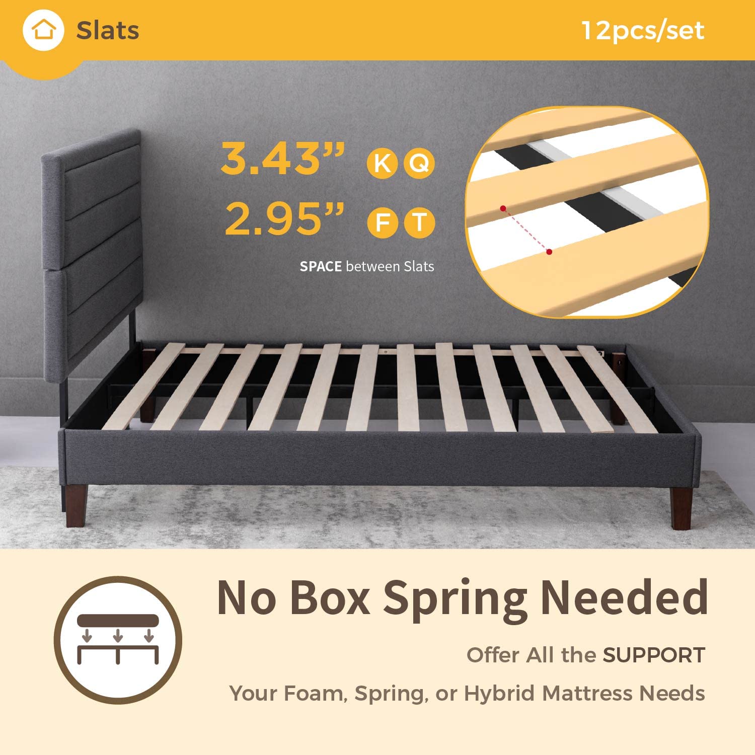 EGO Twin Upholstered Bed Frame with Headboard - Modern Platform Bed with Wood Slat Support, No Box Spring Needed - Easy Assembly Dark Grey - Perfect for Small Bedrooms, Guest Rooms & Dorm Rooms