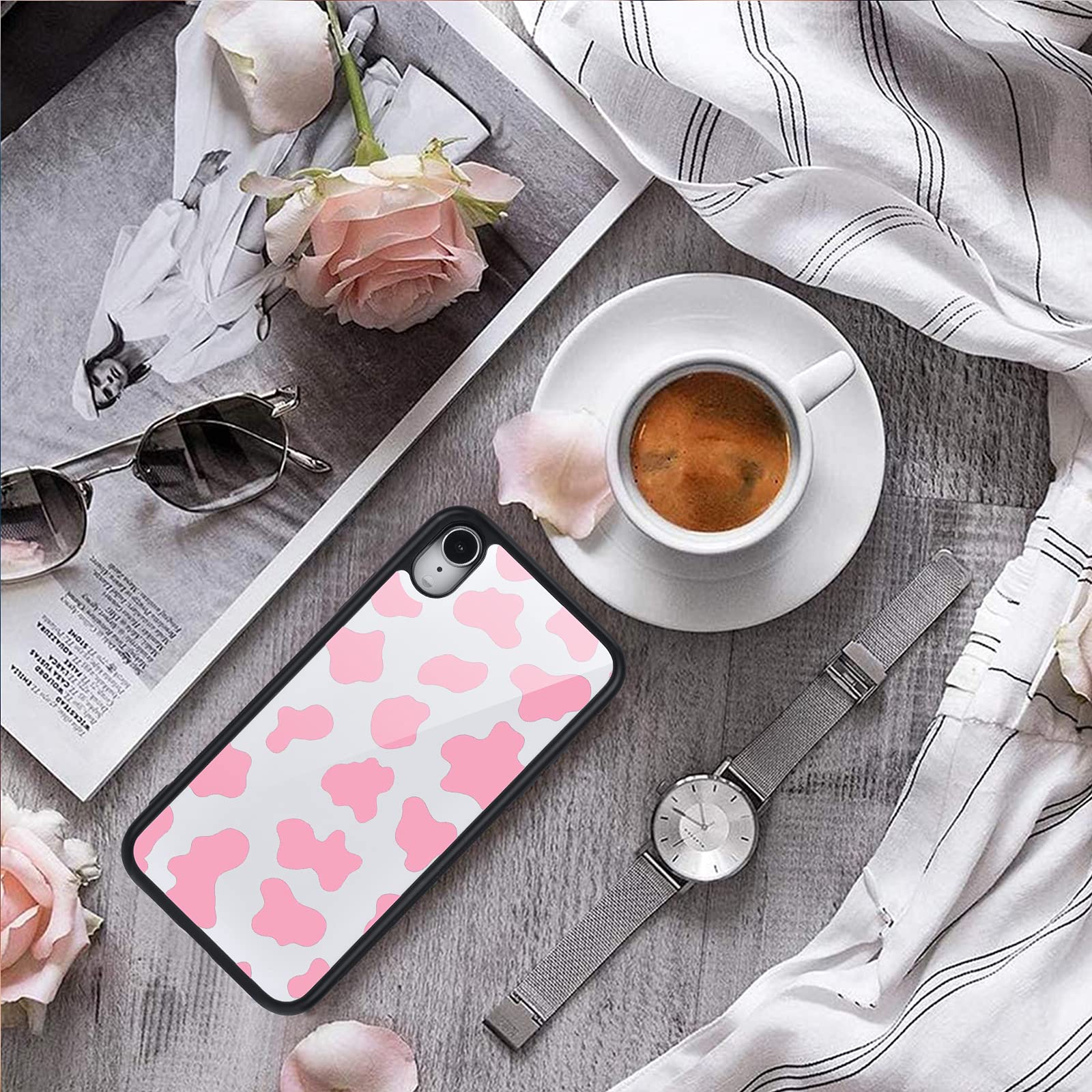 MAYCARI iPhone XR Case - Cute Pink Cow Pattern Design, Hard Back with Soft TPU Bumper Protective Phone Cover for Women & Girls | Perfect for Everyday Use, School, Work & Travel