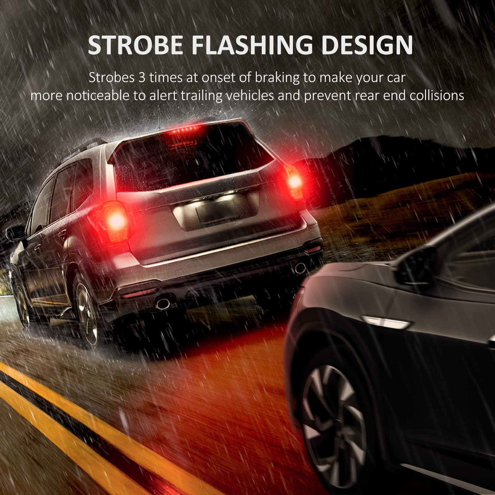 3157 LED Bulb Flashing Brake Lights - 300% Brighter Super Bright Red LED Stop Tail Lights - Compatible with 3156 3047 3057 3457 4157 4057 - Plug and Play Strobe Blinking Effect - Perfect for Cars, Trucks, SUVs & Motorcycles for Enhanced Safety and Visibility