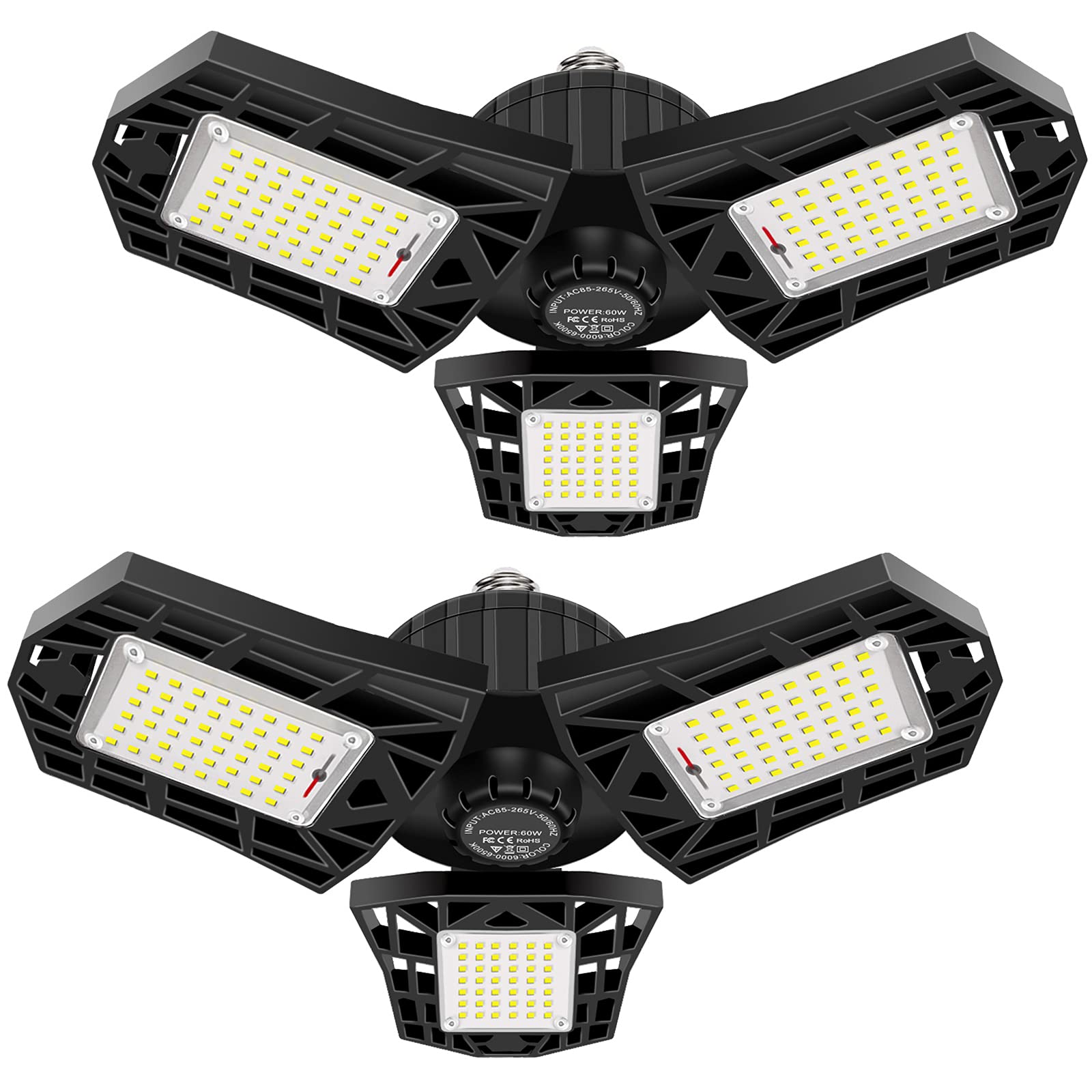 GHUSTAR 2-Pack 60W LED Garage Lights - 6000LM 6500K Adjustable Multi-Position Shop Lights, Deformable Ceiling Lighting for Garage, Workshop, Basement & Warehouse - Energy Saving Bright LED Glow Light for Auto Repair, DIY Projects & Home Improvement