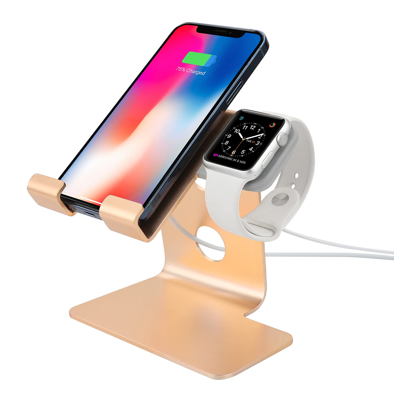 2-in-1 Magnetic Charging Stand for iPhone & Apple Watch - Magsafe Compatible Charger Dock Station for All iPhone & Apple Watch Series (Gold) | Perfect for Bedside, Office Desk & Travel Charging