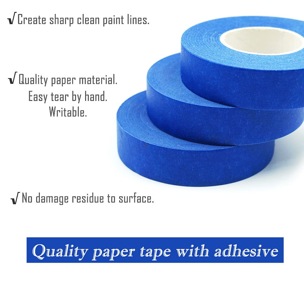 Blue Painters Tape - 3/4 inch x 33 Yards (3 Rolls) - High Adhesion Masking Tape for Painting, DIY Crafts, Labeling & Home Decor - Perfect for Walls, Wood, Glass & School Projects