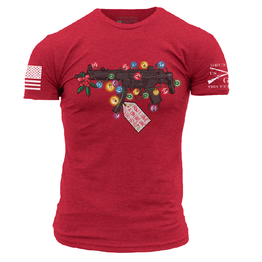 Machine Gun T-Shirt for Men - Red Cotton Graphic Tee - Cool Casual Streetwear for Concerts, Parties, and Everyday Wear