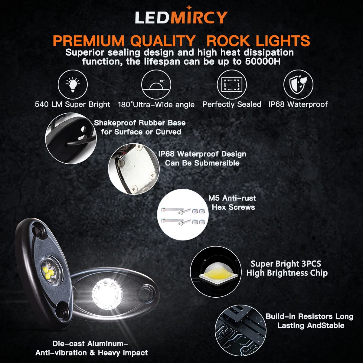 12PCS LED White Rock Lights - Waterproof High Power Underglow Neon Lights for Off Road Truck, ATV, SUV, RZR, Car & Boat - Shockproof Underbody Trail Rig Lights (12 Pods White) - Perfect for Off-Roading, Night Driving & Vehicle Customization
