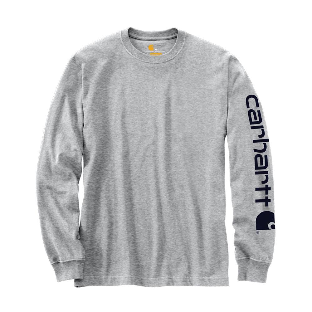 K231 Loose Fit Heavyweight Long Sleeve Graphic T-Shirt with Logo Sleeve - Heather Grey & Black - Casual Streetwear for Men & Women