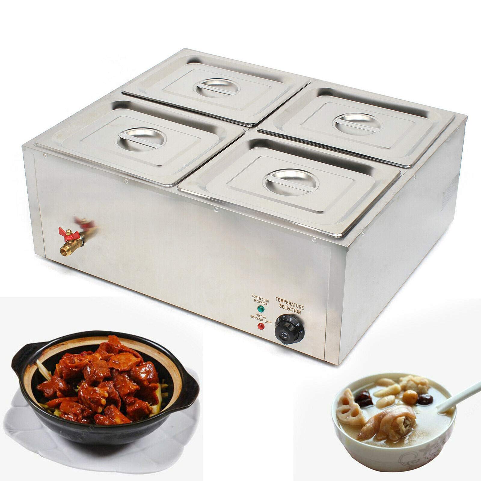 Gdrasuya10 Commercial Food Warmer - 4 Pot Buffet Countertop Steam Table Catering Equipment for Restaurants, Cafes & Catering Services | Perfect for Breakfast Shops, Snack Bars & Buffet Stations