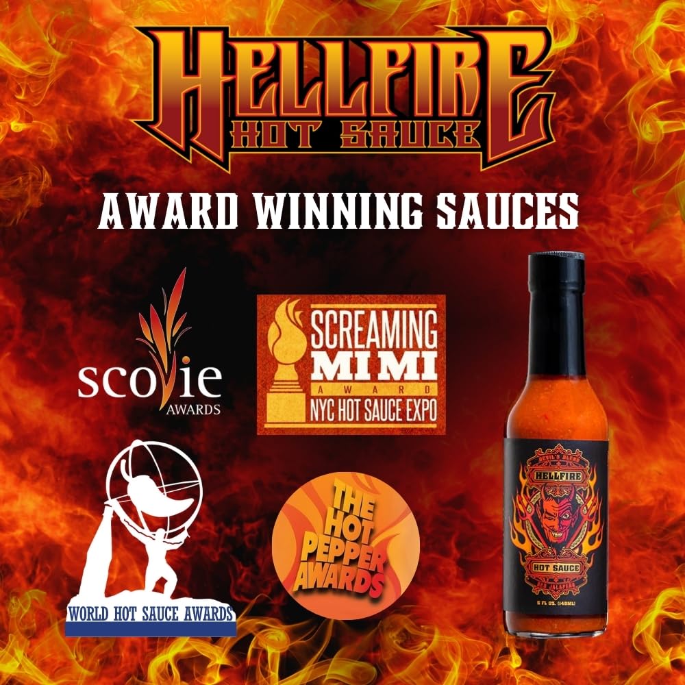 **Hellfire Devil's Blend Red Jalapeno Hot Sauce – Award-Winning Gourmet Hot Sauce, Rich & Flavorful – 5 oz Bottle – Perfect for Tacos, Wings, Burgers & Spicy Food Lovers**