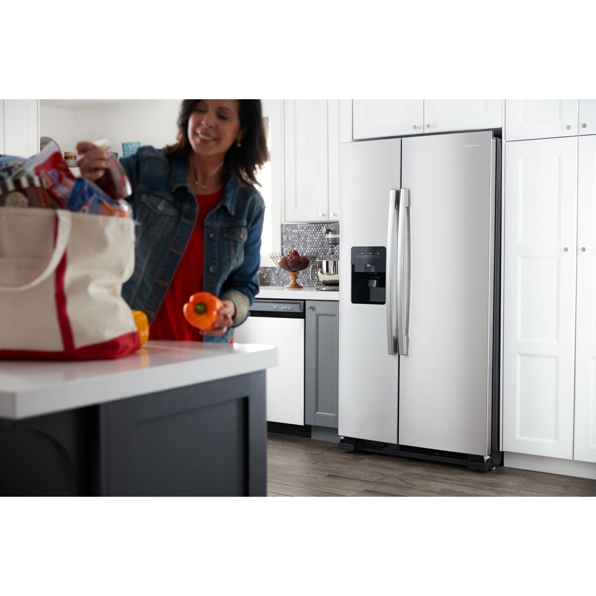 Amana Side by Side Refrigerator (ASI2175GRS) - 25.5 Cu. Ft. Stainless Steel French Door Fridge with Ice Maker & Water Dispenser - Perfect for Large Families & Open Kitchen Designs