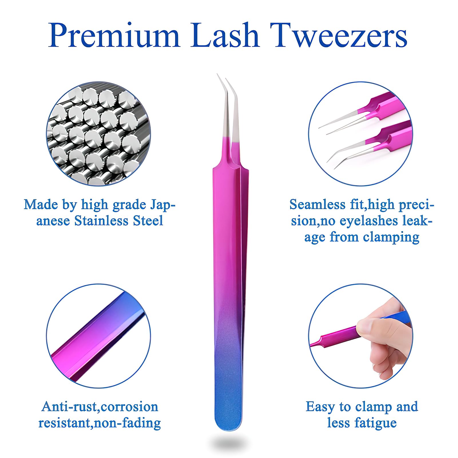 Professional Stainless Steel Lash Tweezers for 3D/6D Volume Eyelash Extensions - Precision Isolation Tweezers for Make Fans & Lash Artists - Includes Premium Storage Case - Perfect for Salon, Spa & Home Use