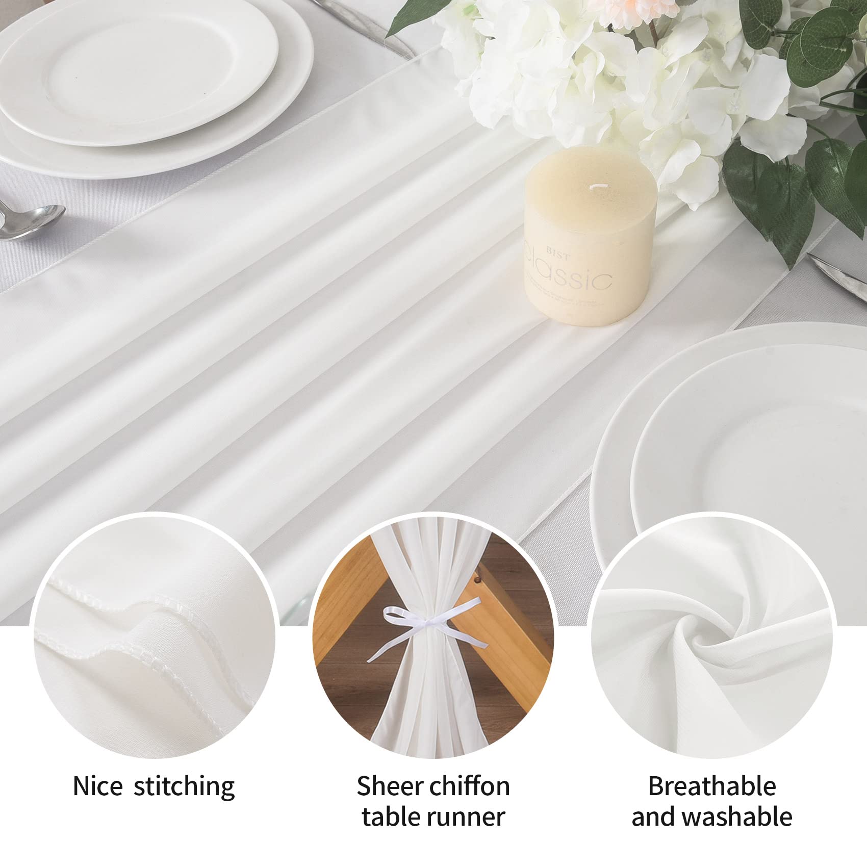 12 Pack Ivory Chiffon Table Runners 10ft Long Sheer Tulle Table Runners 29x120 Inches - Elegant Wedding Table Decorations for Reception, Banquet, and Party Decor