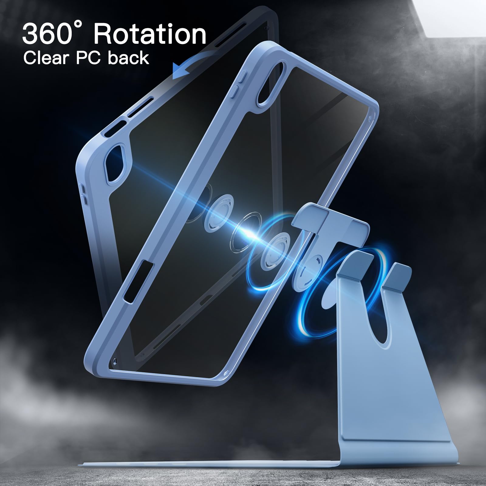 JETech 360° Rotating Case for iPad 11th/10th Gen (2025/2022 Model A16) - Clear Protective Stand Cover with Pencil Holder & Auto Wake/Sleep - Perfect for Work, Study, and Travel (Blue)
