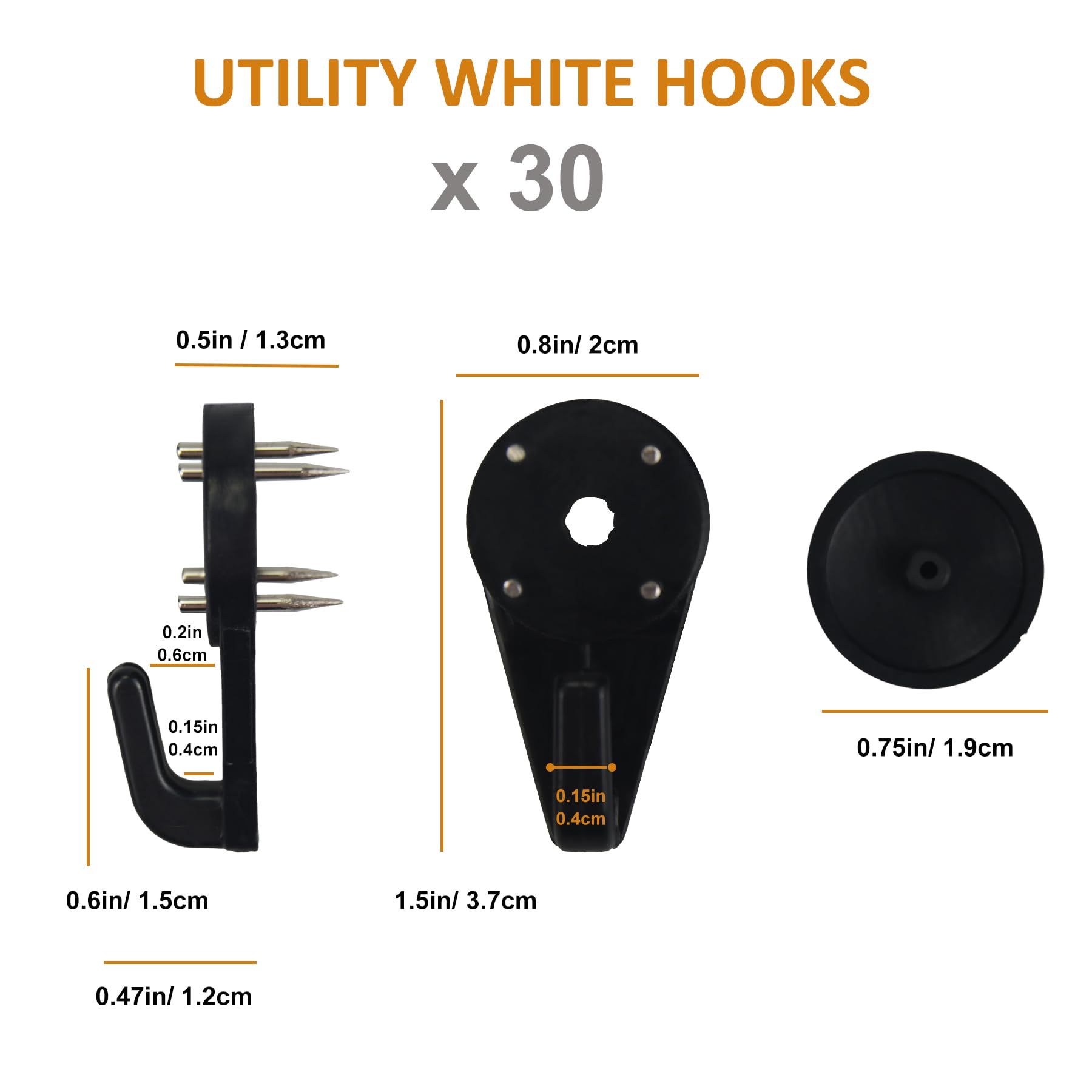 30 Pack Heavy Duty Light Hooks for Concrete Walls - Small Utility Wall-Mount Hangers for Outdoor String Lights, Hanging Plants, Shelves & Picture Tapestry - Durable for Wood, Cement & Stucco - Perfect for Patio, Garden & Home Decor (Black)