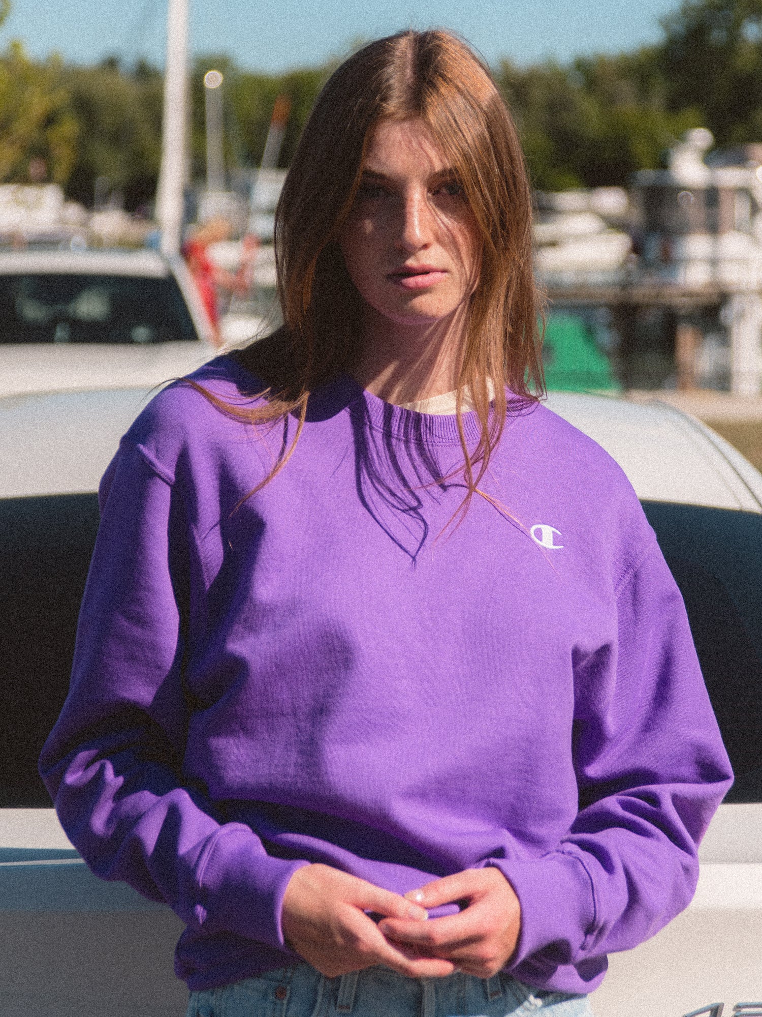 Champion Powerblend Oversized Crew Sweatshirt - Soft & Comfortable Fleece Pullover for Men & Women - Perfect for Casual Wear, Lounge & Gym