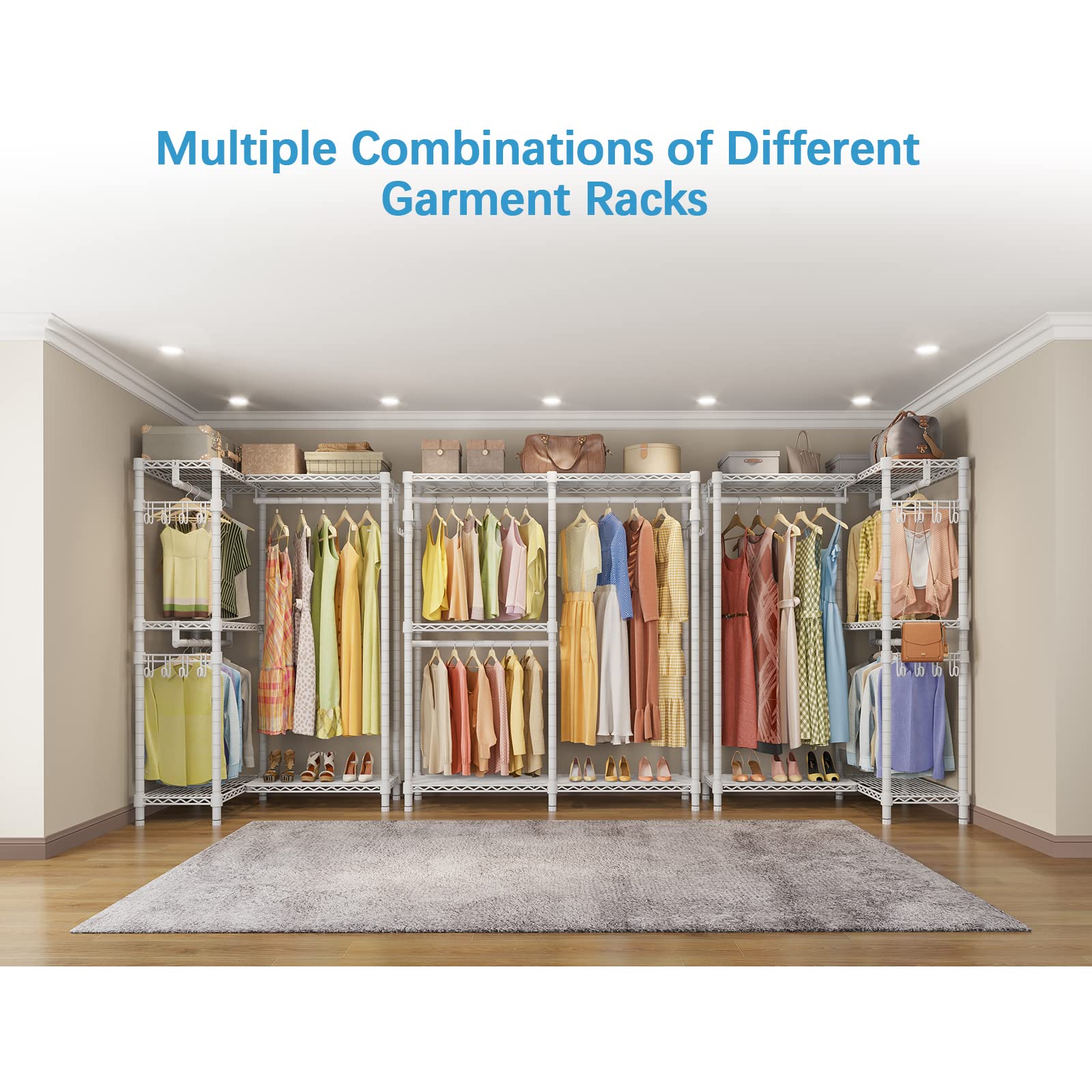 VIPEK V4S Heavy Duty Garment Rack - 810lbs Capacity Freestanding Clothes Rack with 3 Hanging Rods & 2 Side Hooks, Portable Wardrobe Organizer for Closet, Bedroom, Laundry Room or Commercial Use - White