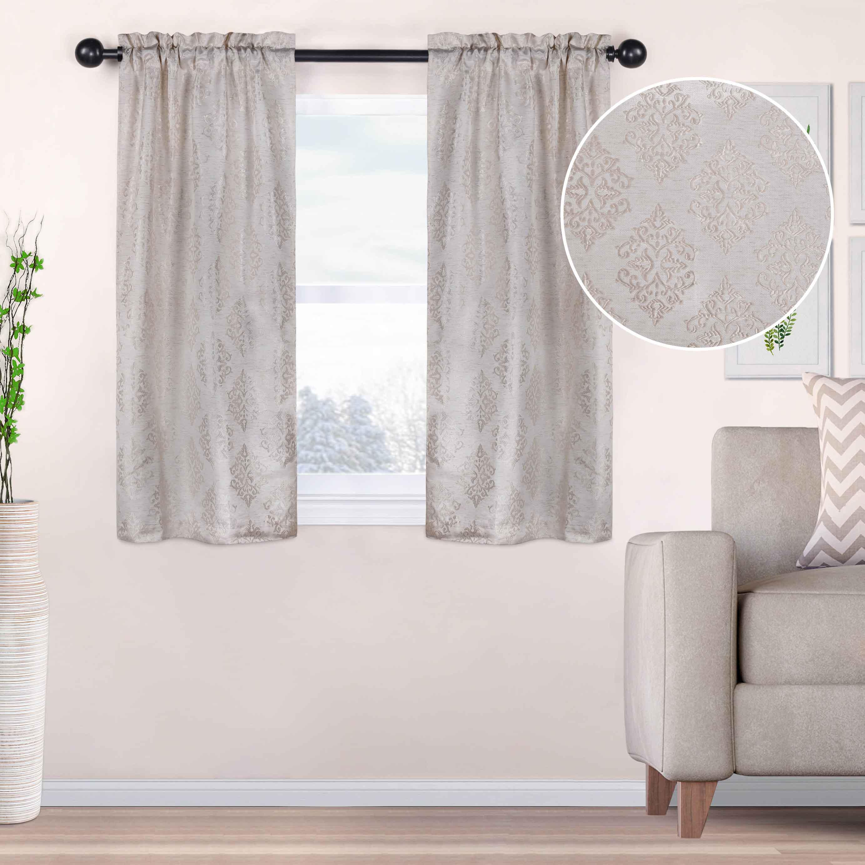 Venetian Damask Jacquard Curtain Panels - Set of 2 Luxury Window Treatments for Living Room & Bedroom Decor