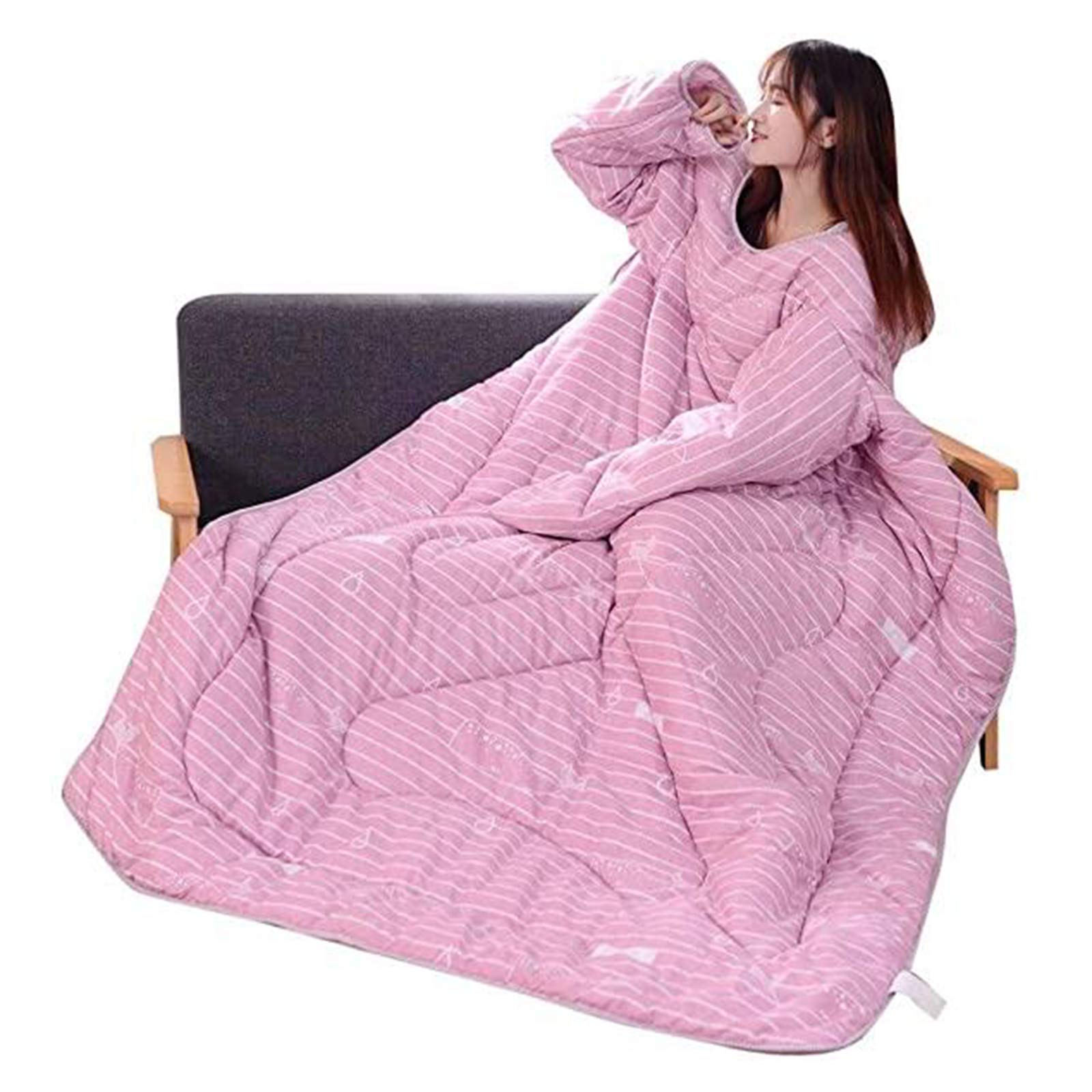 GL-GDD Wearable Blanket with Sleeves - Winter Warm Thickened Lazy Quilt for Women & Men, Soft Washable Oversized Hoodie Blanket (150x200cm, Pink) - Perfect for Homework, Gaming, Watching TV & Relaxing at Home