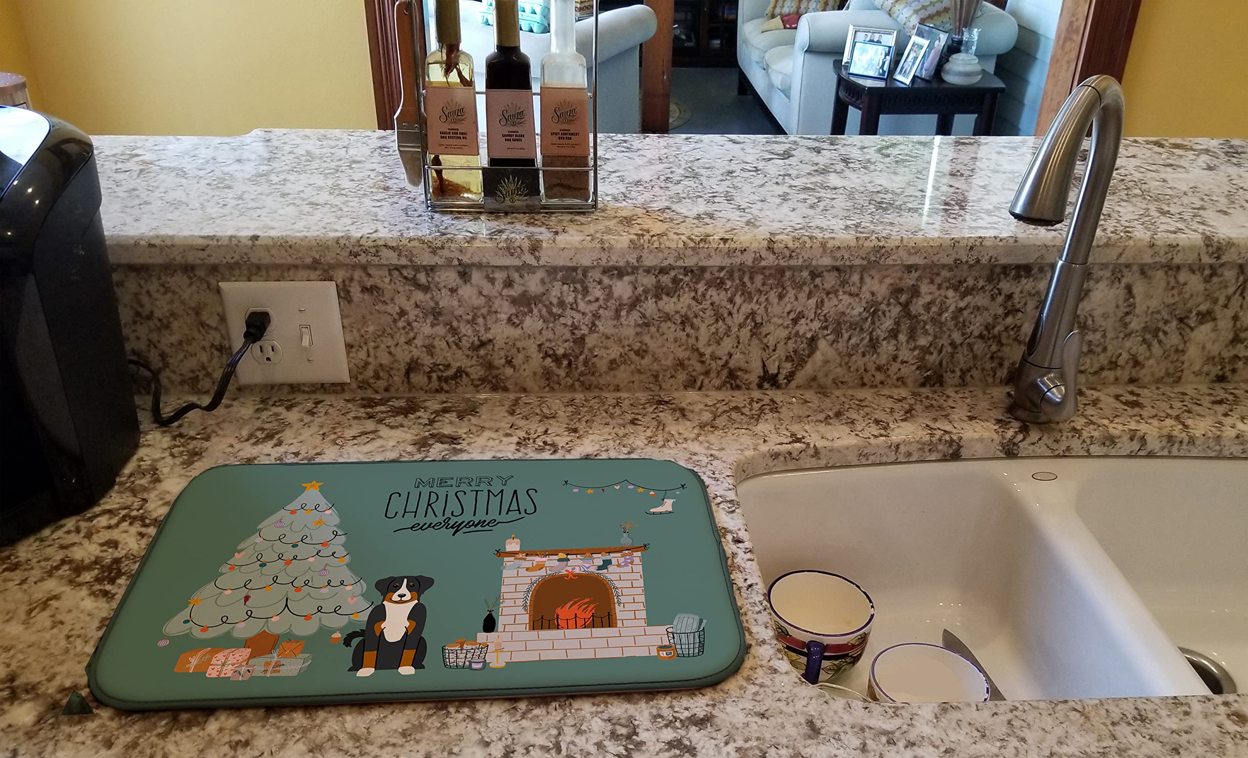 Appenzeller Sennenhund Christmas Dish Drying Mat - Absorbent Kitchen Counter Pad (14x21
