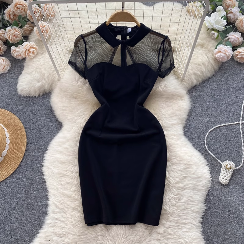 Women's Summer Mesh Short Sleeve Polo Collar Sheath Dress - Breathable Casual Skirt for Office, Dating & Outdoor Activities | Style 1192