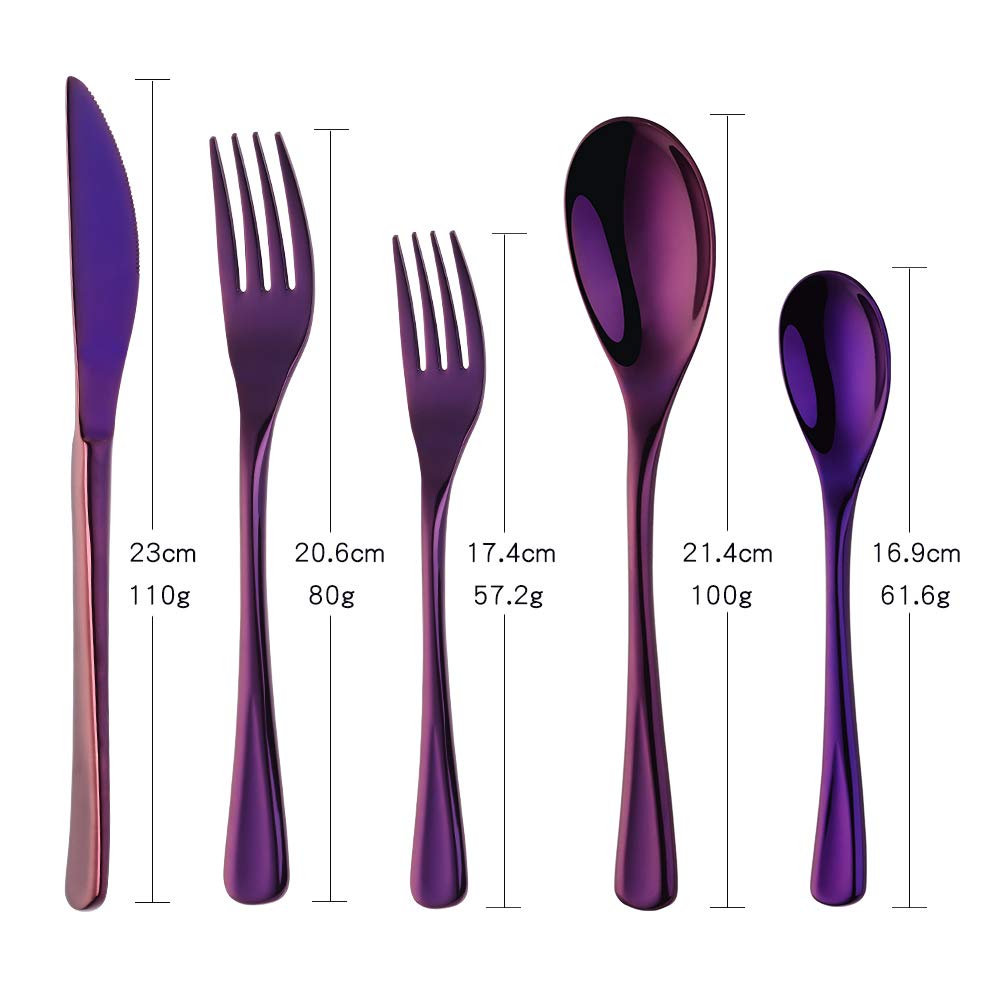 Baikai 20-Piece Heavy Duty Stainless Steel Flatware Set - Purple Silverware for 4, Durable Restaurant-Grade Cutlery | Perfect for Dining, Entertaining, and Everyday Kitchen Use