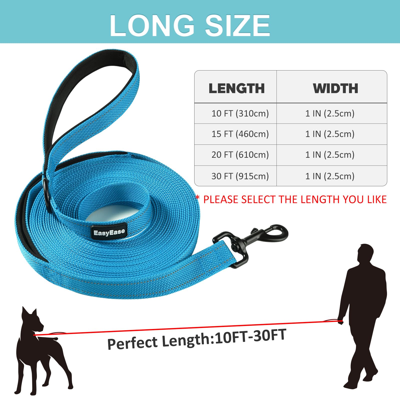 15FT Heavy Duty Reflective Dog Leash with 2 Soft Padded Handles - Durable Training & Walking Lead for Large, Medium & Small Dogs - Perfect for Night Walks, Jogging & Outdoor Adventures