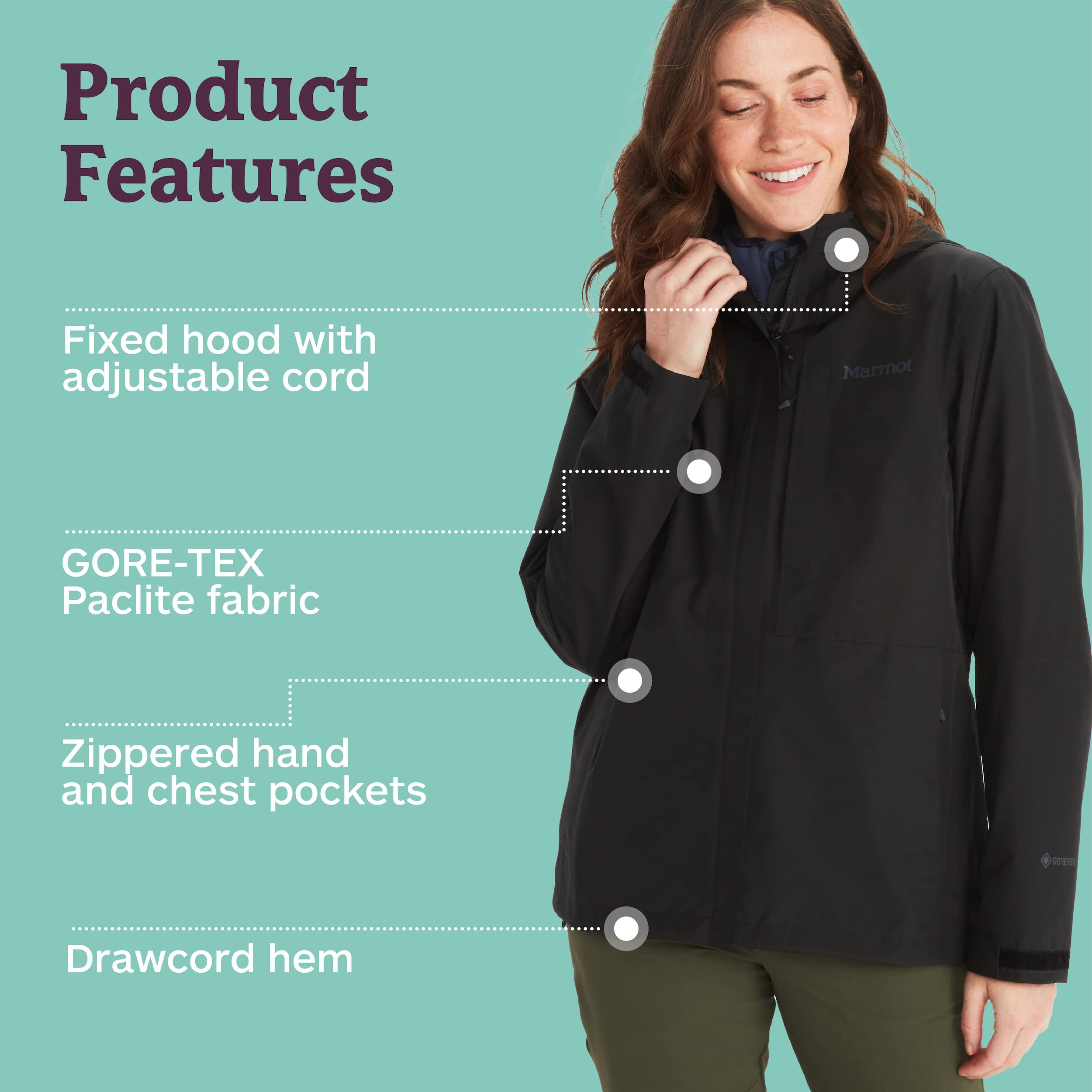 MARMOT Women's GORE-TEX Minimalist Rain Jacket - Lightweight Packable Waterproof Windbreaker for Hiking, Travel & Outdoor Activities