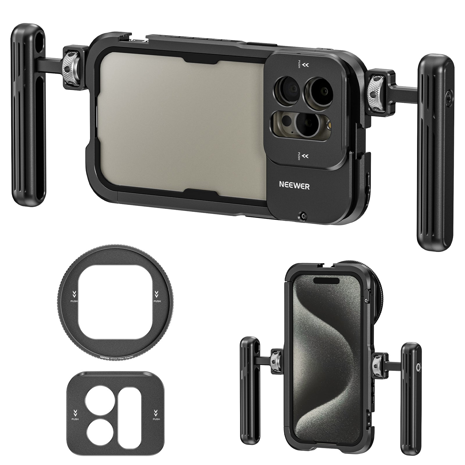 NEEWER PA023 Metal Protective Cage for iPhone 15 Pro & Pro Max - Durable Phone Mount for Filmmaking, Vlogging & Photography