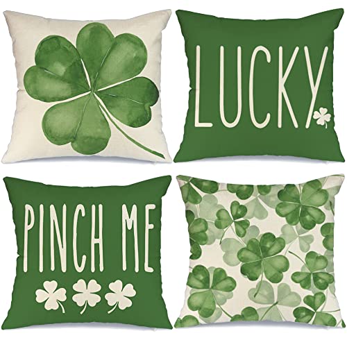 GEEORY St. Patrick's Day Pillow Covers 20x20 Inch Set of 4 - Shamrock Lucky Decorative Throw Pillow Covers for Home, Farmhouse, Living Room Decor - Perfect for St. Patrick's Day Party, Irish Themed Home Decor & Seasonal Couch Accessories