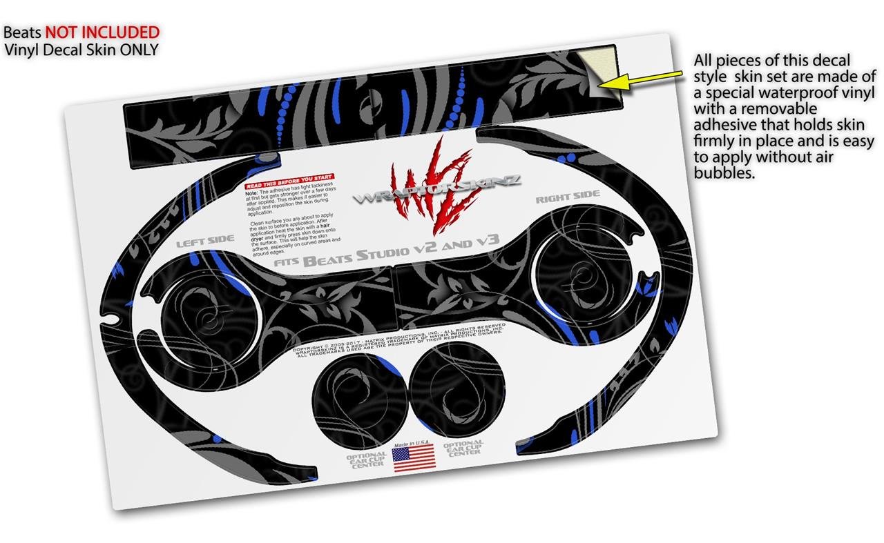Beats Studio 2 & 3 Headphone Skin Decal Wrap - Twisted Garden Gray & Blue Design | Compatible with Wired & Wireless Models | Protective Vinyl Cover for Headphones (Headphones Not Included) | Perfect for Customization, Protection & Style Enhancement