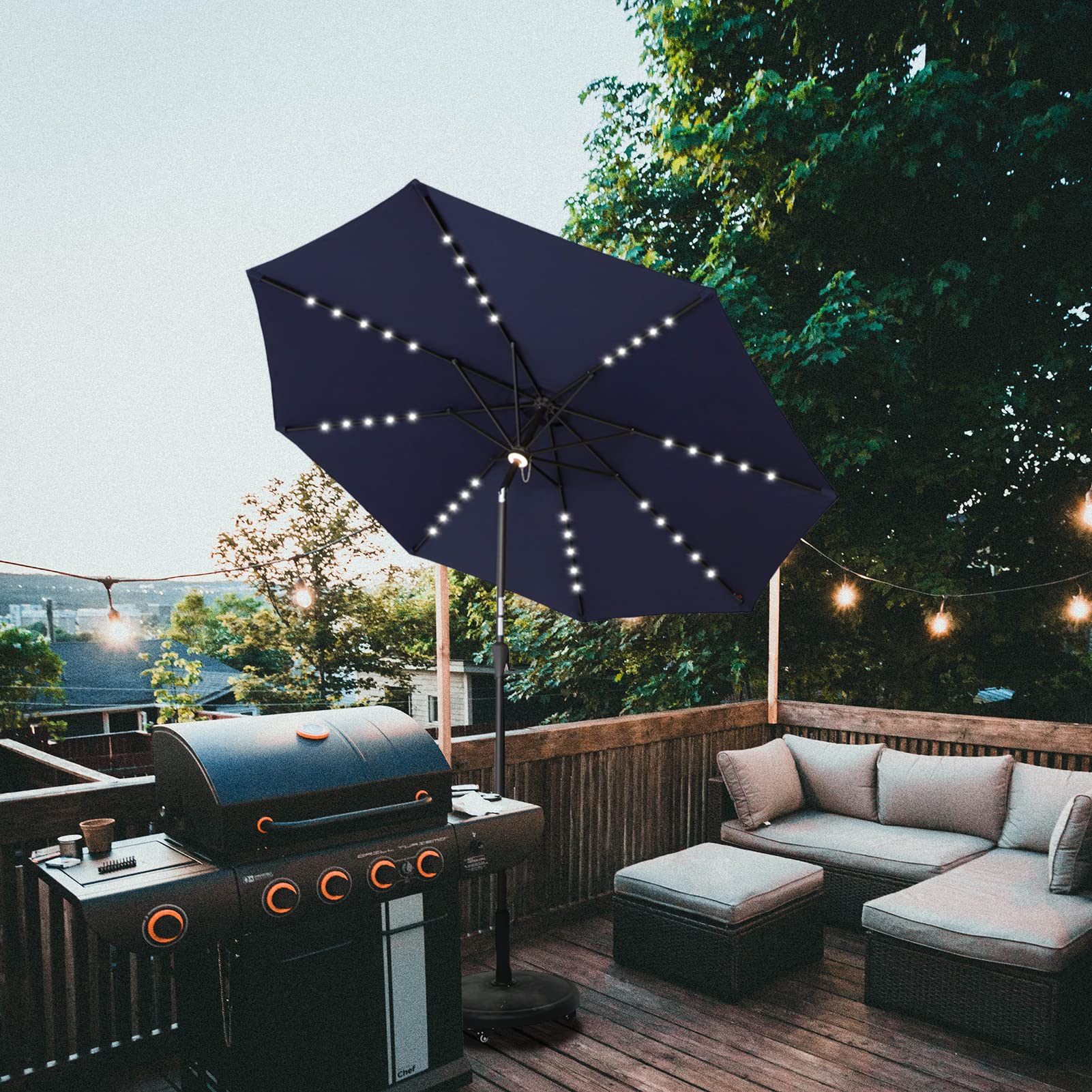 C-Hopetree 11 ft Outdoor Patio Market Table Umbrella with Solar LED Lights & Tilt - Perfect for Backyard, Garden, Poolside, and Beach Dining