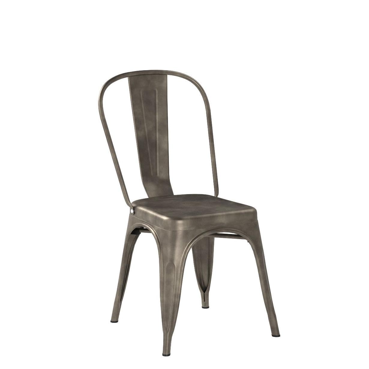 Furmax 4-Pack Stackable Metal Dining Chairs - Indoor & Outdoor Use, Classic Trattoria Style Bistro Cafe Chairs, Gunmetal Finish - Perfect for Restaurants, Patios, Kitchens & Small Spaces
