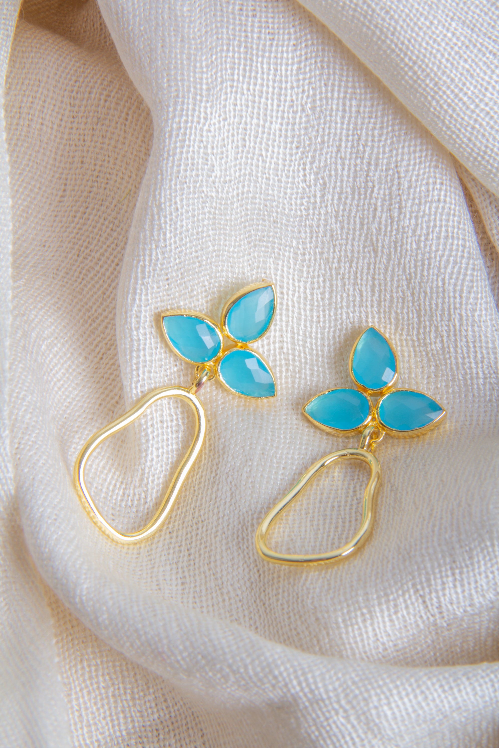Triple Gemstone Abstract Dangle Earrings for Women - Elegant Bohemian Jewelry for Party, Wedding & Special Occasions