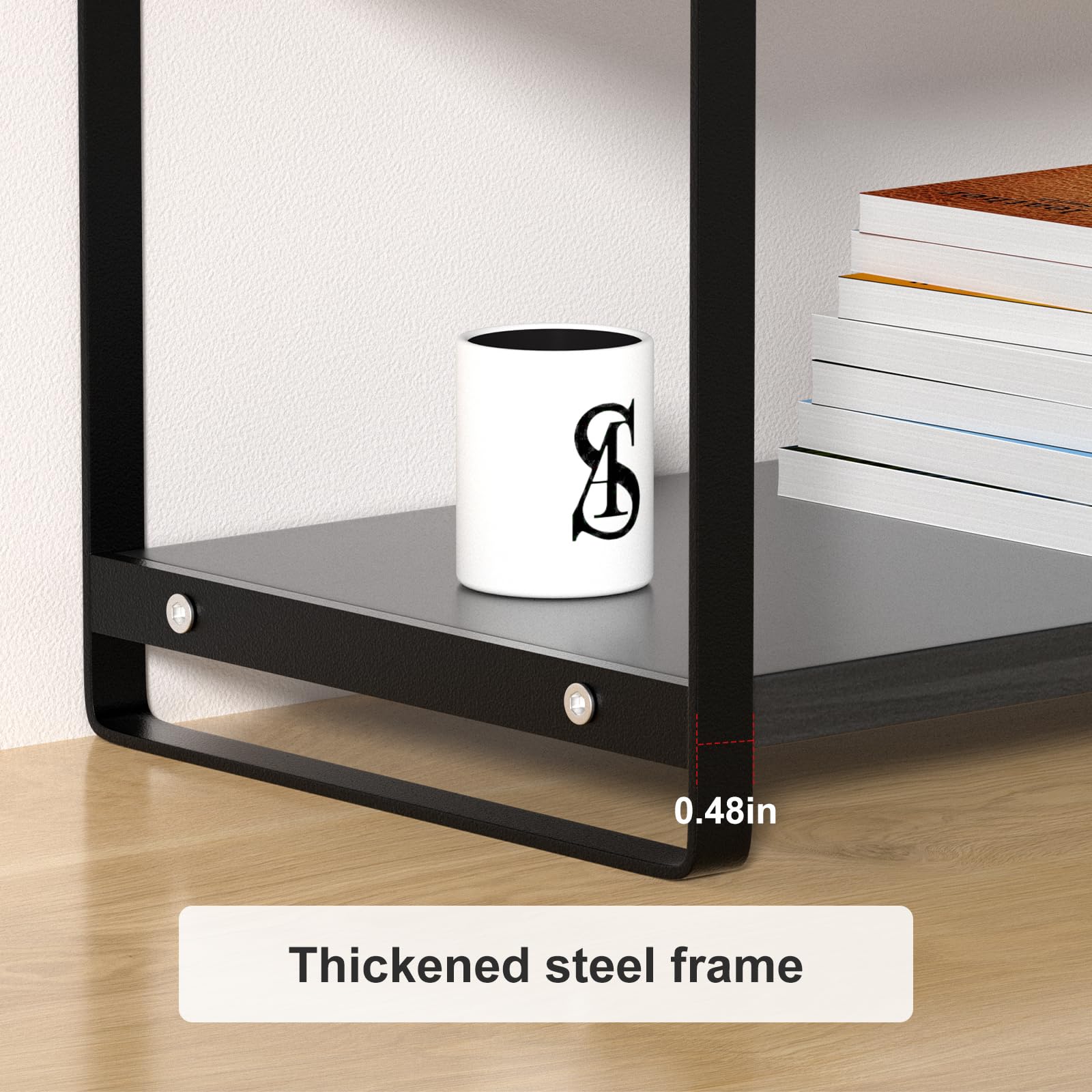 2-Tier Wooden Desk Shelf Organizer - Office Storage Rack for Books, Supplies & Decor | Perfect for Desk, Dresser Top | Ideal for Home, Office & Dorm Organization (Black)