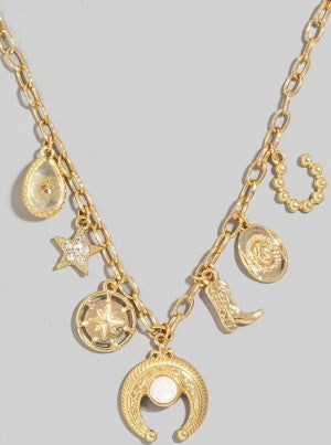 Western Style Gold Charm Chain Necklace for Women - Cowgirl Jewelry, Boho Accessories - Perfect for Country Concerts, Rodeos & Western Parties