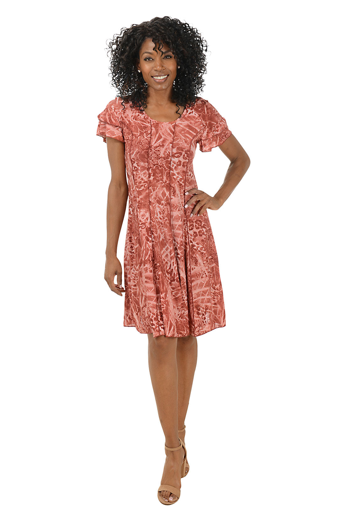 Elegant Rose Print Animal Double Ruffle Sleeve Dress for Women | Floral & Animal Pattern Party Dress | Perfect for Weddings, Date Nights & Special Occasions